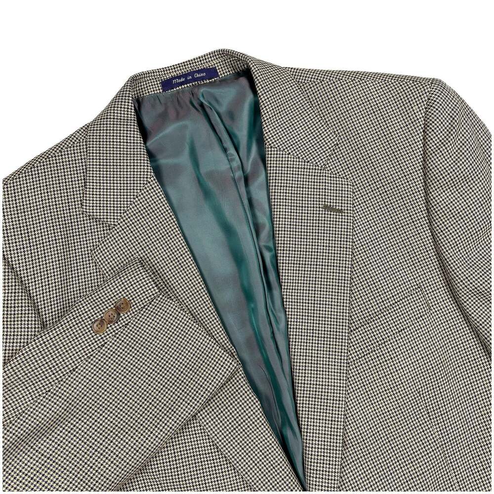 Alan Flusser Silk Wool Houndstooth Blazer Mens 46R Tan Navy Black Sport Coat